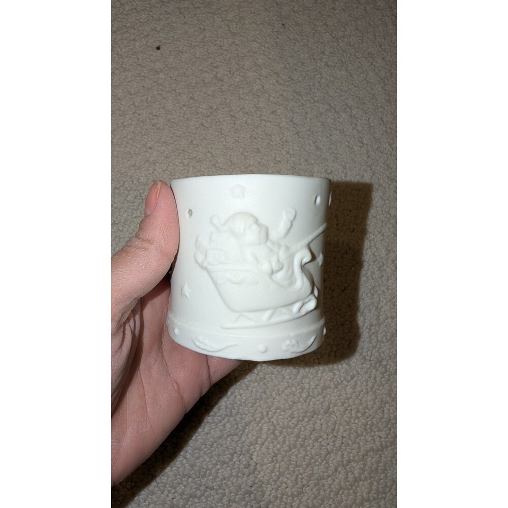 Bisque Christmas Candle Votive Holder VTG 2.5”